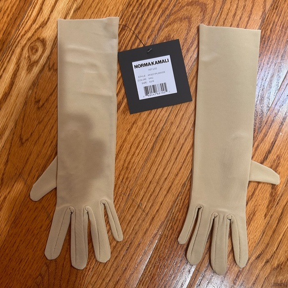 NORMA KAMALI STRETCH 3/4 LENGHT GLOVES. SZ S. SAND COLOR (TAN/KHAKI) - Picture 1 of 3